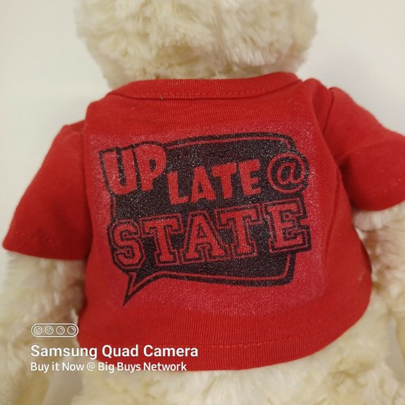 JellyCat 16" Slackajack Cream Fur Bunny Rabbit Plush & Red "Up Late @ STATE" Tee - Picture 2 of 12